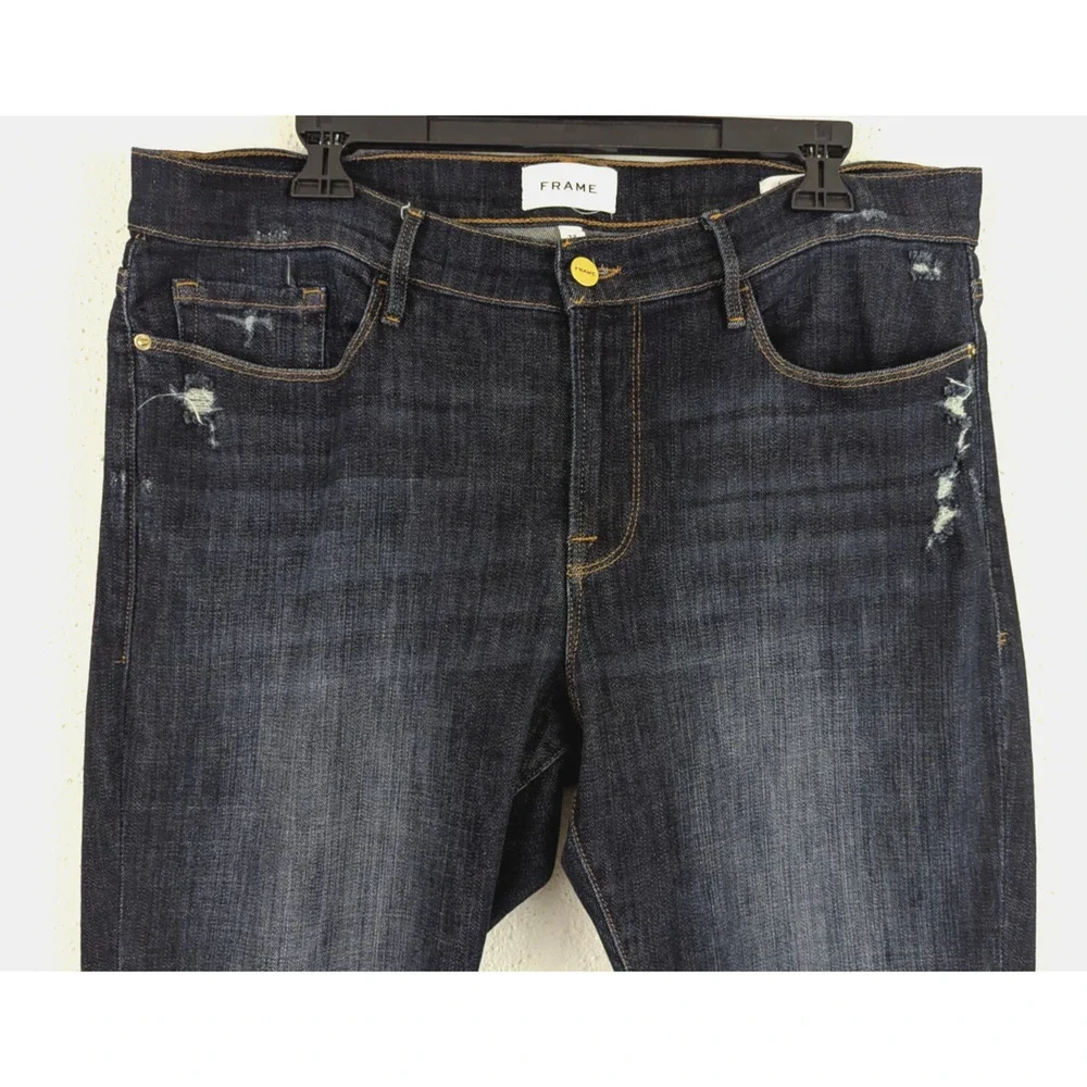 Frame Denim Dark Blue Distressed Ankle Jeans - Picture 2 of 8